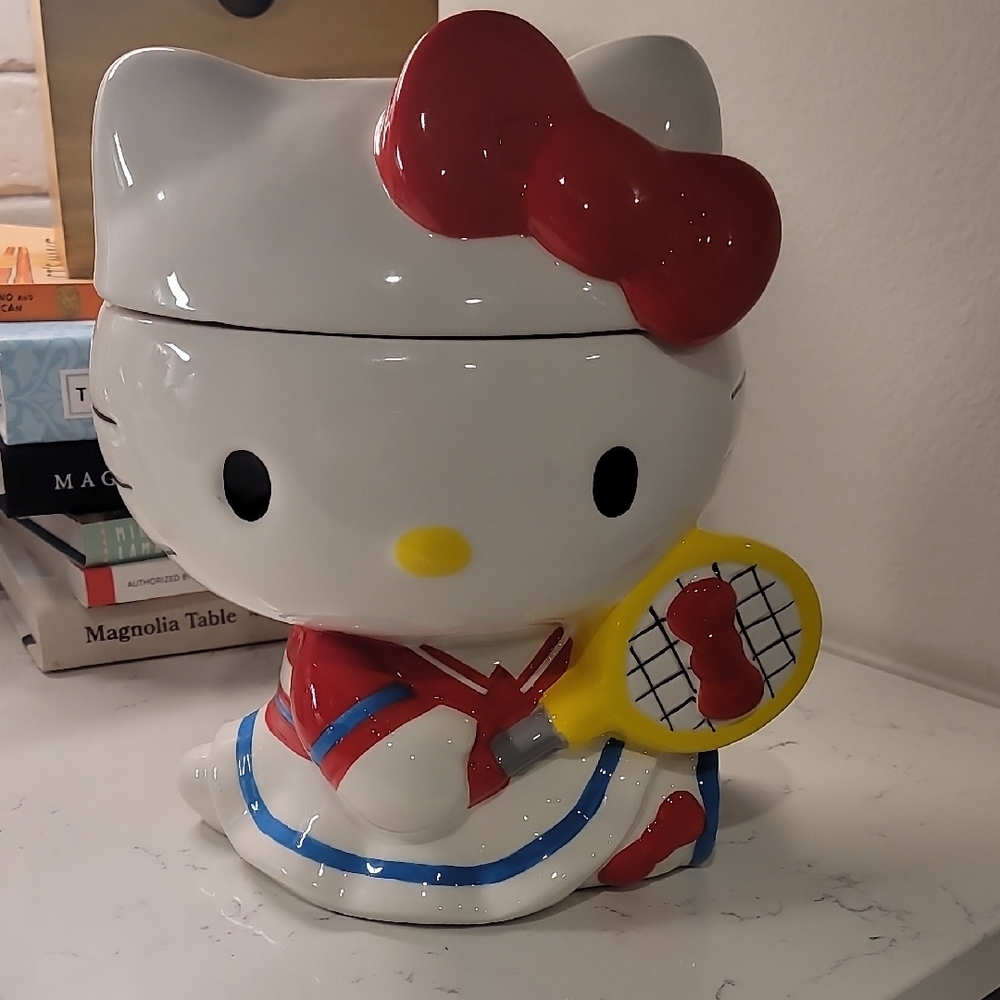 Brande New/ Never Used Hello Kitty Red and White Tennis Cookie Jar